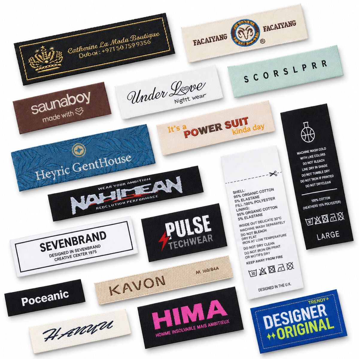 Selection of custom woven clothing labels